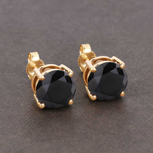 4.91 Carat Genuine Black Diamond 14K Yellow Gold Earrings