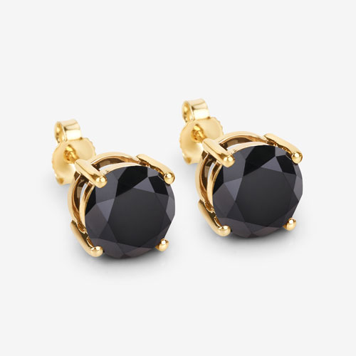 4.91 Carat Genuine Black Diamond 14K Yellow Gold Earrings
