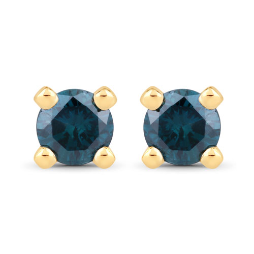 Earrings-0.18 Carat Genuine Blue Diamond 10K Yellow Gold Earrings