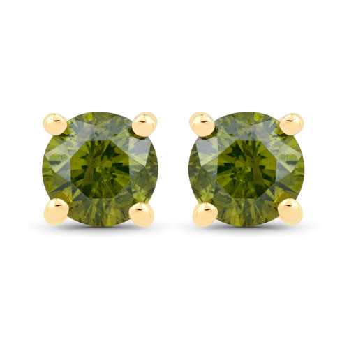 Earrings-0.30 Carat Genuine Green Diamond 10K Yellow Gold Earrings