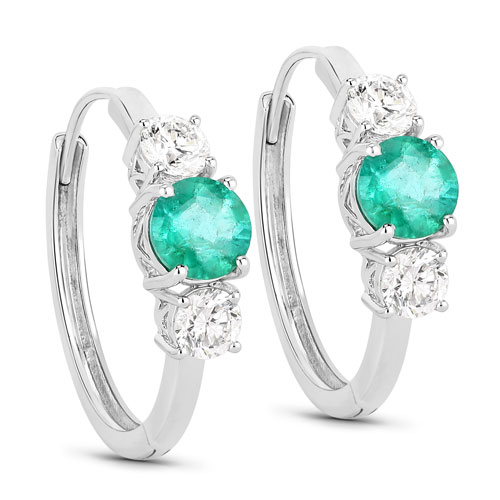Emerald-2.50 Carat Genuine Zambian Emerald and Lab Grown Diamond 14K White Gold Earrings