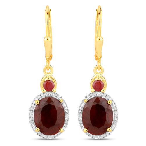Earrings-6.98 Carat Dyed Ruby and White Diamond .925 Sterling Silver Earrings