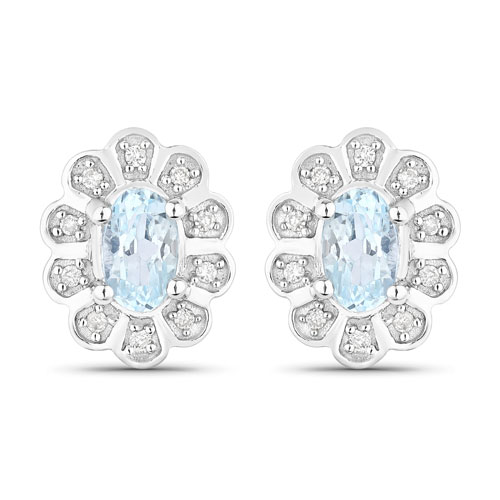 Earrings-0.46 Carat Genuine Aquamarine and White Diamond 14K White Gold Earrings