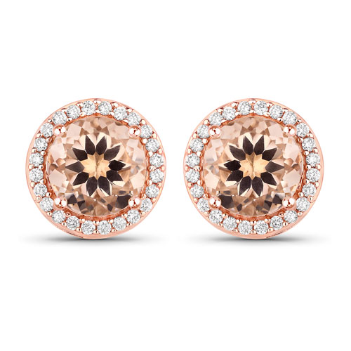 Earrings-2.22 Carat Genuine Morganite and White Diamond 14K Rose Gold Earrings
