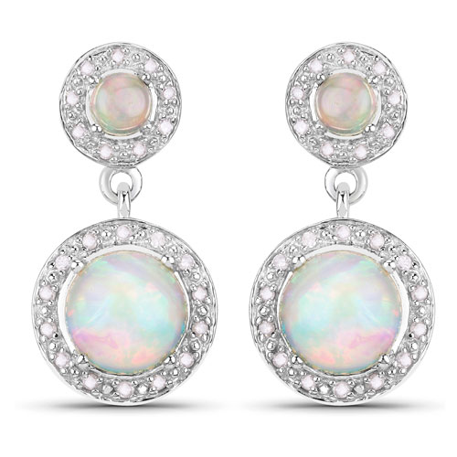 Opal-2.27 Carat Genuine Ethiopian Opal and White Diamond .925 Sterling Silver Earrings