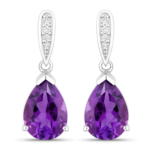 Amethyst-2.76 Carat Genuine Amethyst and Lab Grown Diamond .925 Sterling Silver Earrings