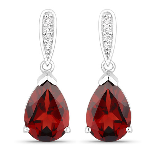 Garnet-3.86 Carat Genuine Mozambique Garnet and Lab Grown Diamond .925 Sterling Silver Earrings