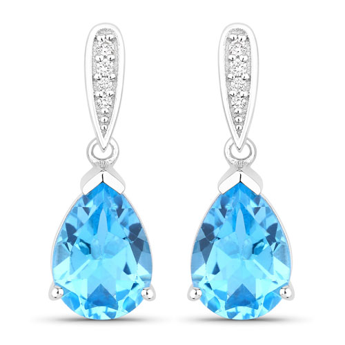 Earrings-3.86 Carat Genuine Swiss Blue Topaz and Lab Grown Diamond .925 Sterling Silver Earrings