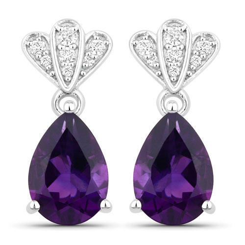 Amethyst-2.86 Carat Genuine Amethyst and Lab Grown Diamond .925 Sterling Silver Earrings