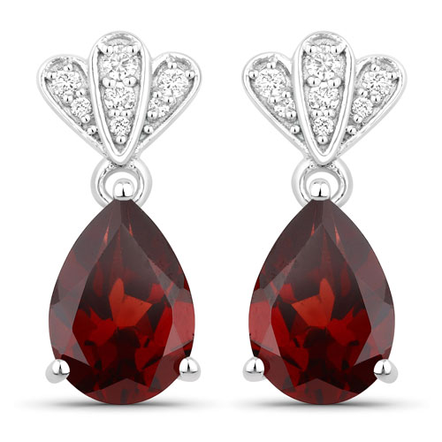 Garnet-3.96 Carat Genuine Mozambique Garnet and Lab Grown Diamond .925 Sterling Silver Earrings