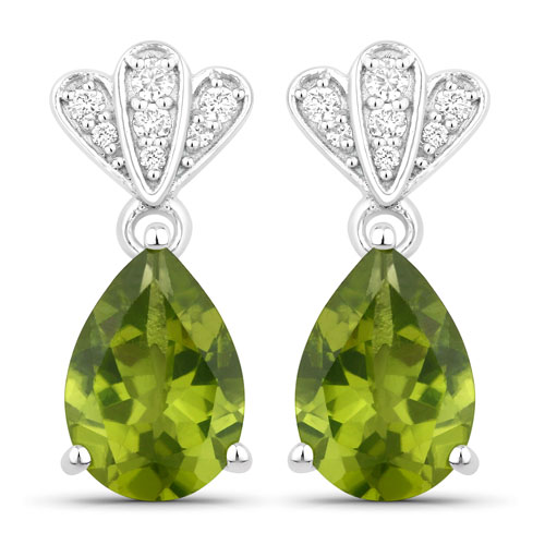 Peridot-2.86 Carat Genuine Peridot and Lab Grown Diamond .925 Sterling Silver Earrings
