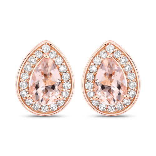 Earrings-0.84 Carat Genuine Morganite and White Diamond 14K Rose Gold Earrings