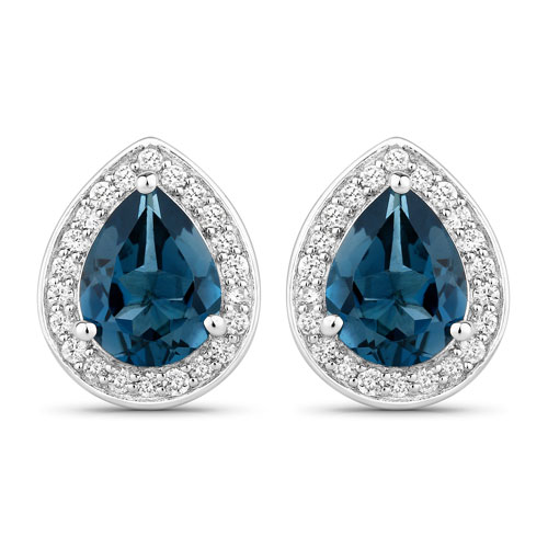 Earrings-2.56 Carat Genuine London Blue Topaz and Lab Grown Diamond .925 Sterling Silver Earrings