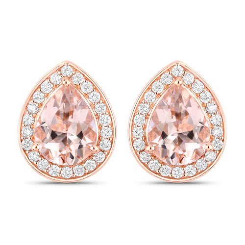 Earrings-2.03 Carat Genuine Morganite and White Diamond 14K Rose Gold Earrings