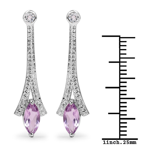 1.24 Carat Genuine Amethyst and White Topaz .925 Sterling Silver Earrings