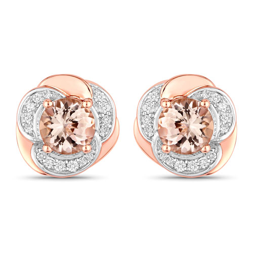 Earrings-1.56 Carat Genuine Morganite and White Diamond 14K Rose Gold Earrings