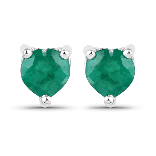 Emerald-0.90 Carat Genuine Zambian Emerald 14K White Gold Earrings