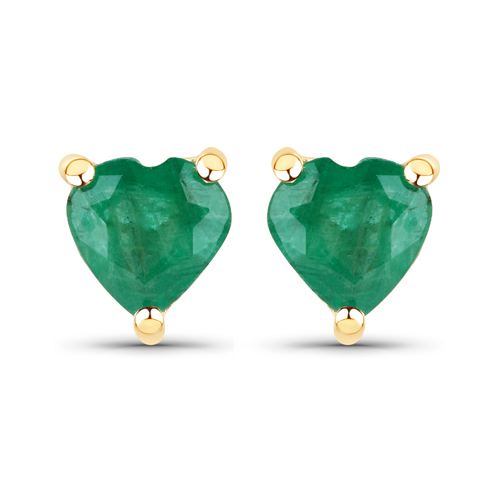 Emerald-0.90 Carat Genuine Zambian Emerald 14K Yellow Gold Earrings
