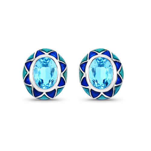 Earrings-2.90 Carat Genuine Swiss Blue Topaz .925 Sterling Silver Earrings