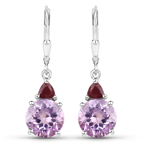 Amethyst-5.40 Carat Genuine Pink Amethyst and Ruby .925 Sterling Silver Earrings
