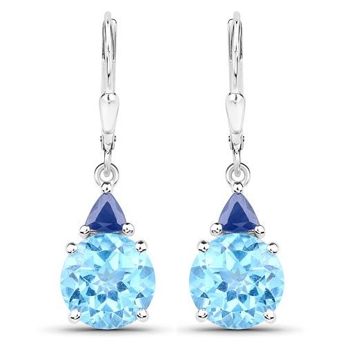 Earrings-7.10 Carat Dyed Sapphire and Blue Sapphire .925 Sterling Silver Earrings