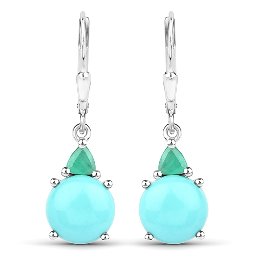Earrings-6.46 Carat Genuine Turquoise and Emerald .925 Sterling Silver Earrings