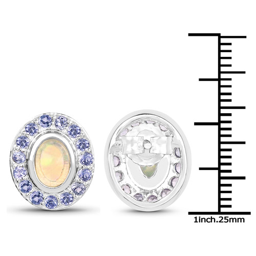 2.01 Carat Genuine Ethiopian Opal and Tanzanite .925 Sterling Silver Earrings