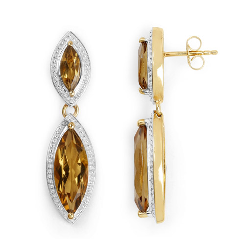 14K Yellow Gold Plated 8.50 Carat Genuine Champagne Quartz .925 Sterling Silver Earrings