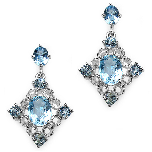 Earrings-5.16 Carat Genuine Blue Topaz Sterling Silver Earrings