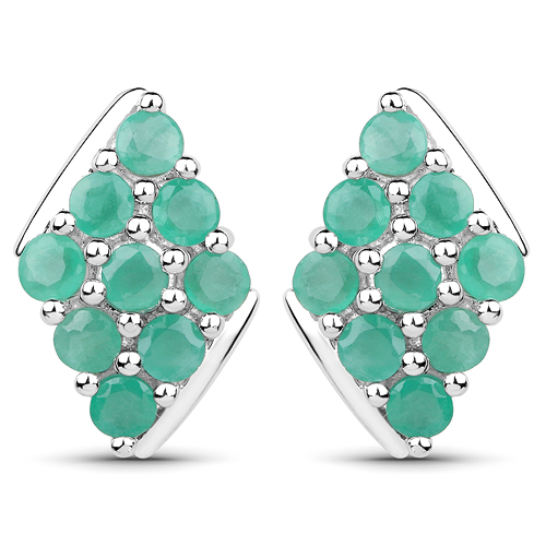 Emerald-1.80 Carat Genuine Emerald .925 Sterling Silver Earrings