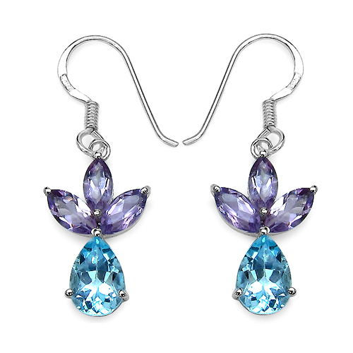 Earrings-6.90 ct. t.w. Blue Topaz and Amethyst Earrings in Sterling Silver