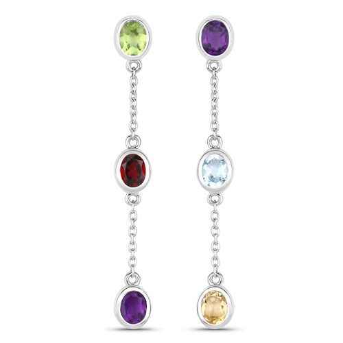 Amethyst-2.17 Carat Genuine Multi Stones .925 Sterling Silver Earrings