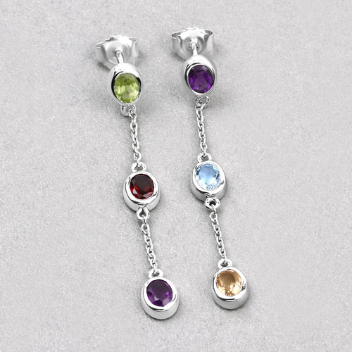 2.17 Carat Genuine Multi Stones .925 Sterling Silver Earrings