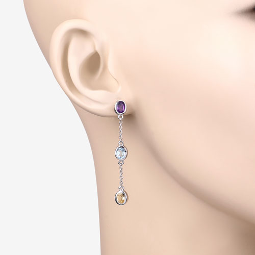 2.17 Carat Genuine Multi Stones .925 Sterling Silver Earrings