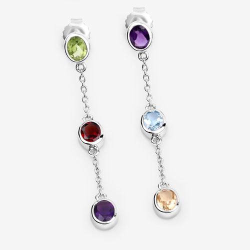 2.17 Carat Genuine Multi Stones .925 Sterling Silver Earrings