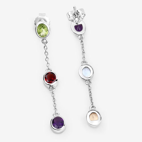 2.17 Carat Genuine Multi Stones .925 Sterling Silver Earrings