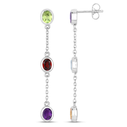 2.17 Carat Genuine Multi Stones .925 Sterling Silver Earrings