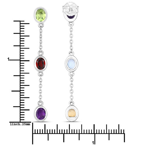 2.17 Carat Genuine Multi Stones .925 Sterling Silver Earrings