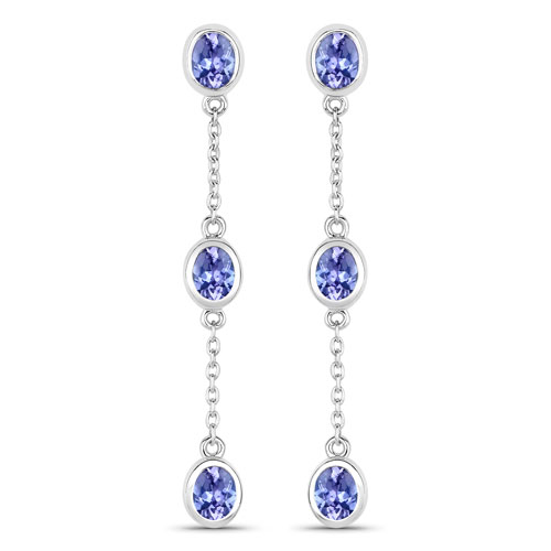 Earrings-1.98 Carat Genuine Tanzanite .925 Sterling Silver Earrings