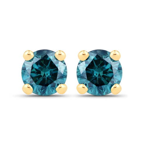 Earrings-0.32 Carat Genuine Blue Diamond 14K Yellow Gold Earrings