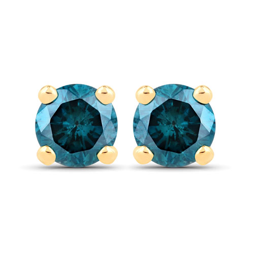 Earrings-0.38 Carat Genuine Blue Diamond 14K Yellow Gold Earrings