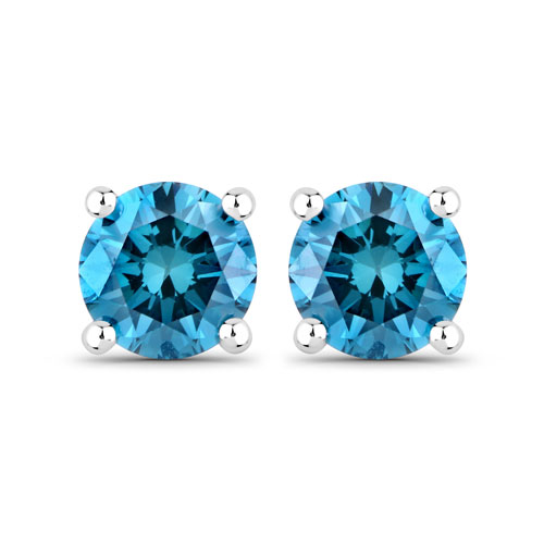 Earrings-0.42 Carat Genuine Blue Diamond 14K White Gold Earrings