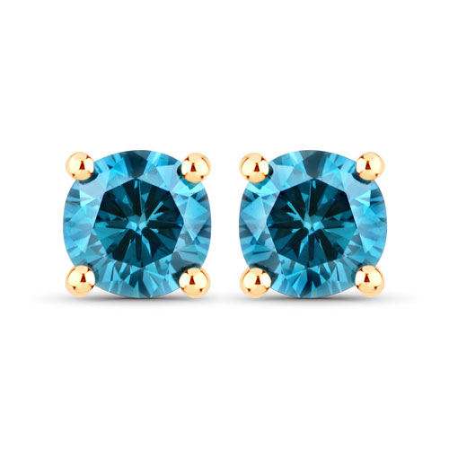 Earrings-0.42 Carat Genuine Blue Diamond 14K Yellow Gold Earrings