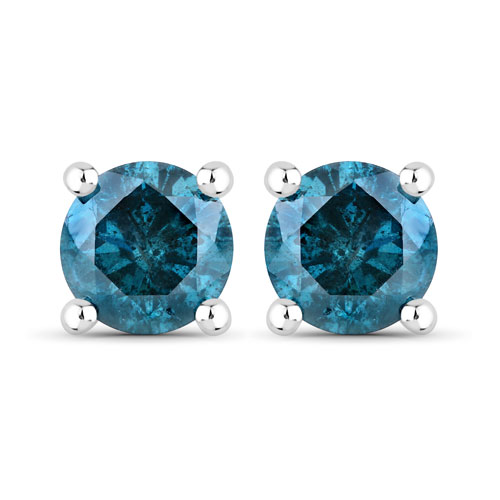 Earrings-0.63 Carat Genuine Blue Diamond 14K White Gold Earrings
