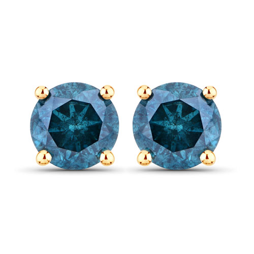 Earrings-0.63 Carat Genuine Blue Diamond 14K Yellow Gold Earrings
