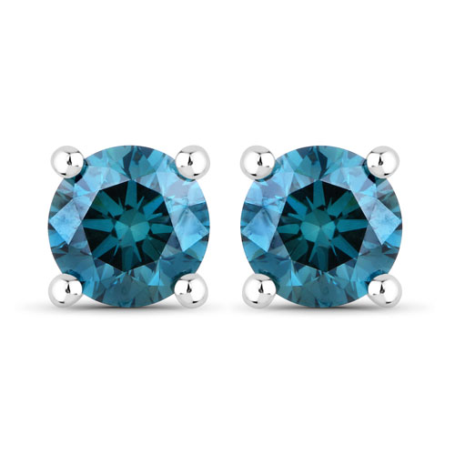 Earrings-0.68 Carat Genuine Blue Diamond 14K White Gold Earrings