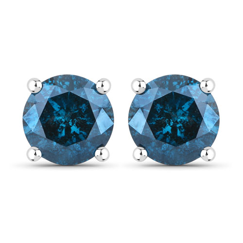 Earrings-0.79 Carat Genuine Blue Diamond 14K White Gold Earrings
