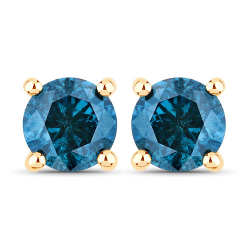 Earrings-0.79 Carat Genuine Blue Diamond 14K Yellow Gold Earrings