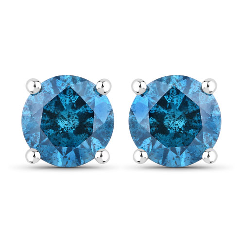 Earrings-0.89 Carat Genuine Blue Diamond 14K White Gold Earrings