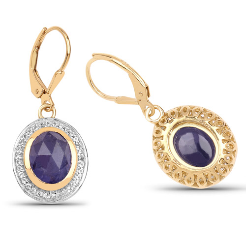 14K Yellow Gold Plated 7.42 Carat Genuine Tanzanite and White Topaz .925 Sterling Silver Earrings